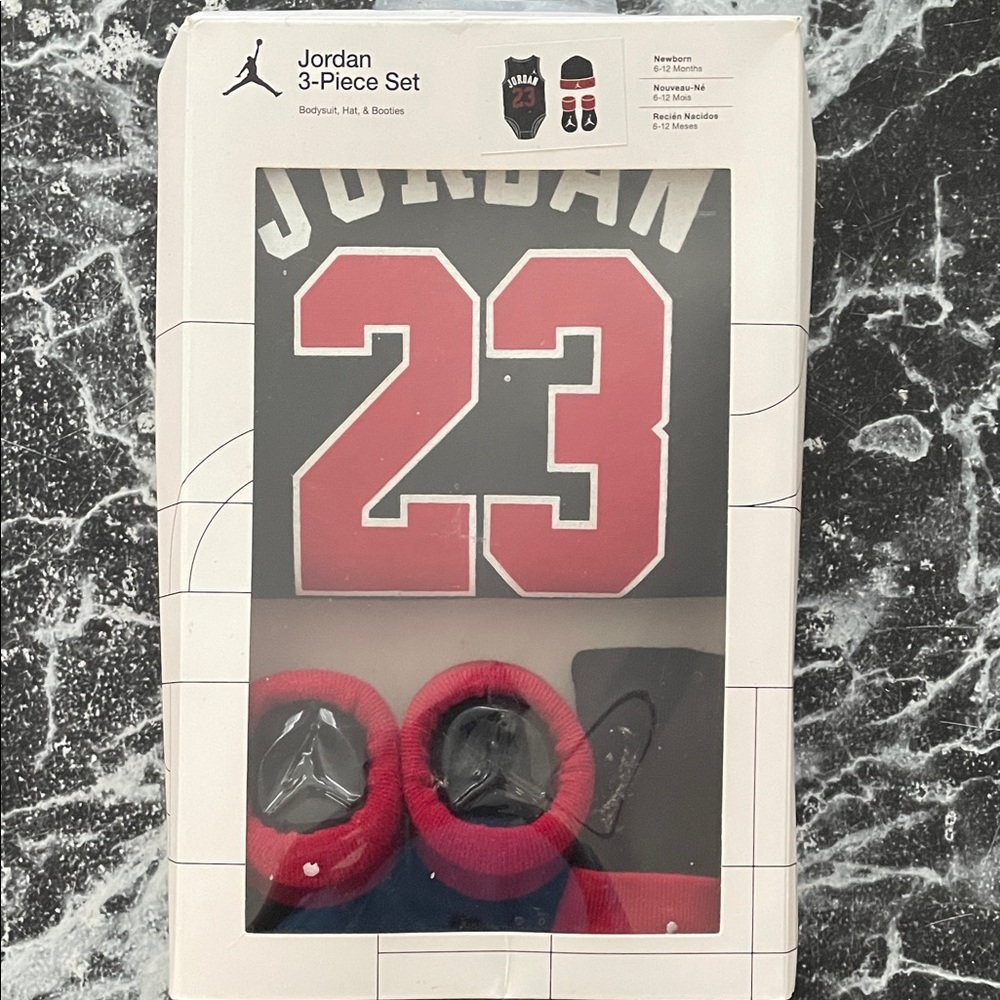Jordan 3-Piece Set - Black, Red, and White 6-12months - Picture 2 of 7